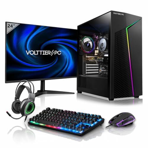 VolttierPC – PC Gaming Completo AMD Ryzen 5 3400G | Radeon Vega 11 | 16GB DDR4 RAM | 500GB SSD NVMe | WiFi 6 + Bluetooth 5.2 | Windows 11 Pro | Monitor 24" 120Hz | Teclado y Ratón | PC Gamer