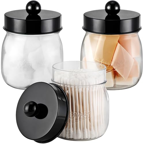 SheeChung 3 Pack Qtip Holder Bathroom Jar Set, Apothecary Mason