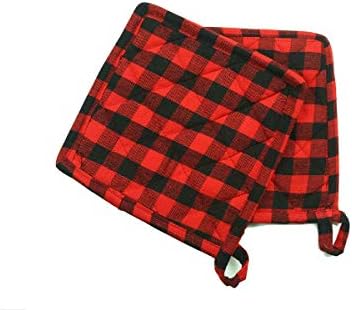 Heat Resistant Pot Holders 100% Cotton Everyday Quality Kitchen Cooking Dual-Function Hot Pad/Pot Holder- Square- Size 7" x 7" - Buffalo Plaid Pattern (Red/Black) - { Pack of 10 }