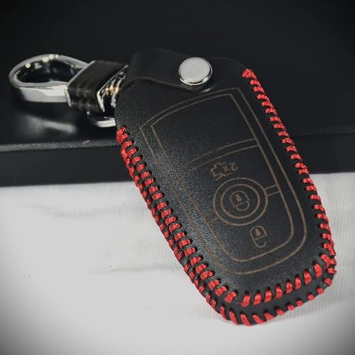 Image of Leather Car Key Cover for Ford Figo | Aspire | Ecosport | Endeavour | Freestyle Smart (Black)