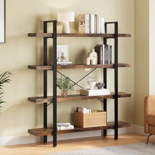 FURSUN Heavy Duty 4 Tier Bookcase, 55-in Tall Industrial Modern