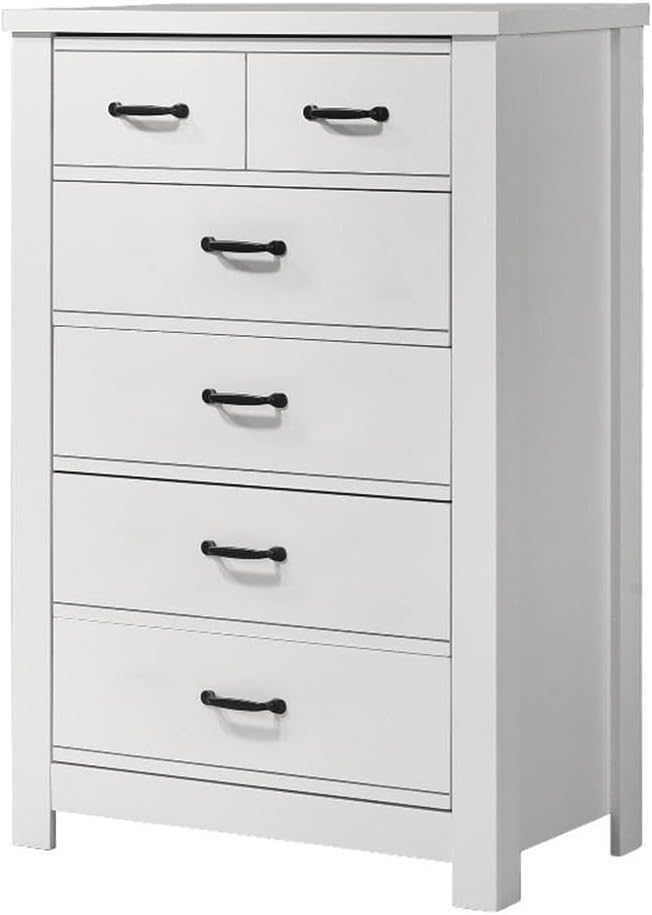Lilola Home Cassini 31-inch White 5-Drawer Chest – Modern Vertical Storage Dresser with Black Handles & Smooth-Glide Drawers