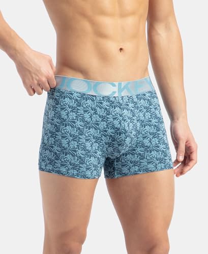 Image of Jockey IC30 Men's Tactel Microfiber Elastane Stretch Printed Trunk with Moisture Move Properties Blue Shadow L
