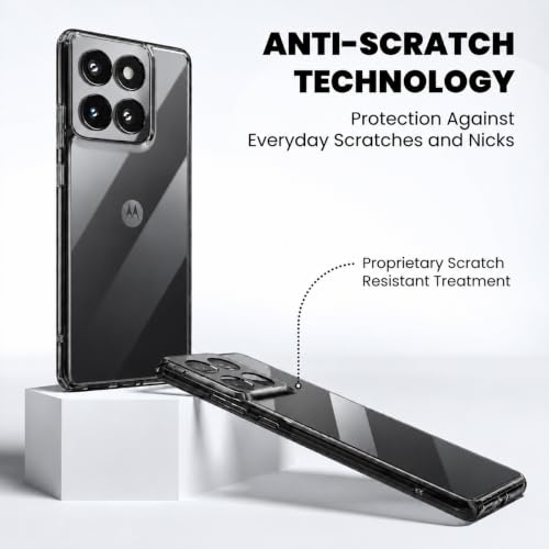 Image of VONZEE Compatible with Motorola Moto Edge 70 Pro 5G Back Cover Case Clear,[ Anti Yellow ][Military Grade Protection] Hard PC Back Cover Transparent-Black