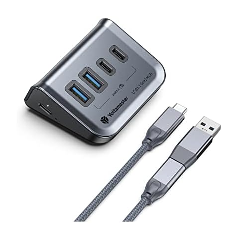 Yottamaster USB 3.2 Hub 10Gbps, USB C Splitter with 2 USB C 3.2 and 2 USB A 3.2 Ports, Triangle Desktop USB Hub with 1.64ft Cable for PC, Laptop (Not Support Charging) Cover