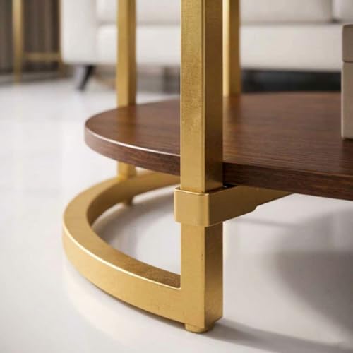 Image of NEST NATURE HAVEN Coffee Table for Office, Dining, Tea Room, Center Table for Living Room, Contemporary Simple Cocktail Table with Brown Desktop and Gold Metal Frame