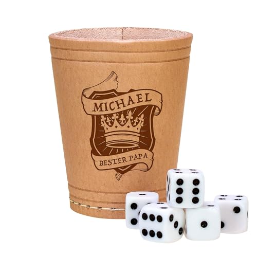 Gadget Storm Cubos de piel con grabado para papá, juego de dados personalizado, taza con nombre, juego de dados, taza de juego de dados, juego de viajes, cubos estándar, dados de juego