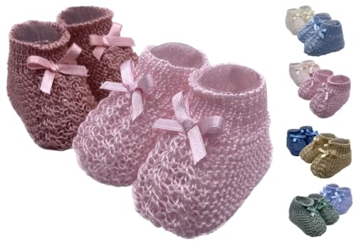 trookee Patucos Bebe Recien Nacido - 2 Pares de Patucos Fabricados en España para Bebés de 0 a 3 meses -Material Acrílico Suave – Calcetines Bebe Niño o Niña - Rosa y Rosa Oscuro