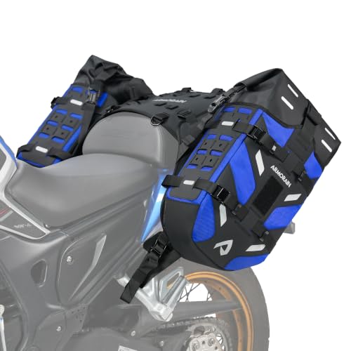 ARMORAIN オートバイ用サドルバッグ 防水 40L ラックレス・ラゲッジシステム ベース取り外し可能 2026年新デザイン アドベンチャー・ライディングギア用 (20L×2) (Blue)