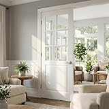 Lioncode 24'x96' Solid Core Interior Door Slab, 6 Lite French Door | Solid Wood Core with MDF, Tempered Clear Glass | Door Only, No Hardware Kit, No Pre-Drilled Holes | White Pre-Paint