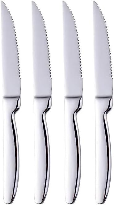 Juego de 4 cuchillos para carne de acero inoxidable, resistentes a la corrosión, hoja afilada dentada, mango de acero inoxidable, cuchillo de mesa