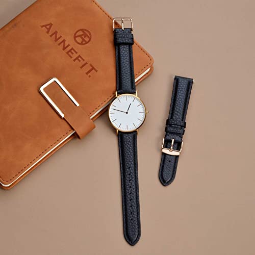 Image of ANNEFIT Watch Band 20mm, Quick Release Textured Padded Leather Straps with Rose Gold Buckle for Men and Women (Black)