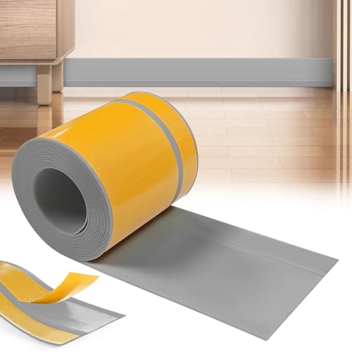 YushengTai Rodapies Gris Autoadhesivo, Rodapie PVC 60mm x 20 mm x 15m Zocalo Cocina, Flexible Rodapie Rodapies Cocina y Baño (Gris)