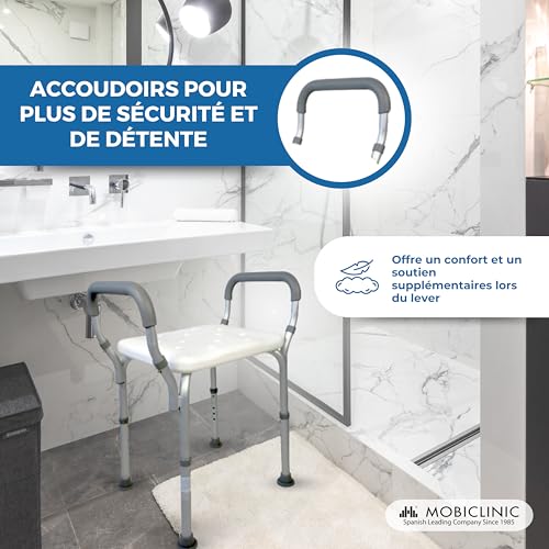 Tabouret de douche réglable avec accoudoirs Mobiclinic