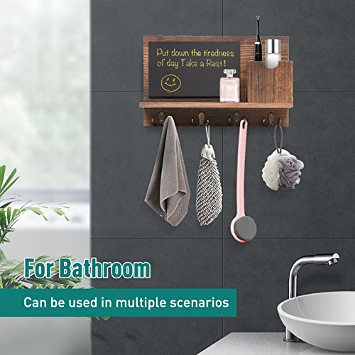 Nukied Key Holder For Wall Decorative, Mail Organizer Wall Mount With 4 Double Key Hooks And Message Board, Rustic Wooden Key And Mail Holder For Wall, Home Decor For Entryway, Hallway, Brown #TOP5