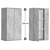 mokebo® Mehrzweckschrank 60 cm Breite mit Einlegeböden 'Der Schlanke', schmaler Schrank in Grau aus Holz, grifflose Öffnung, funktionaler Aktenschrank | Betonoptik