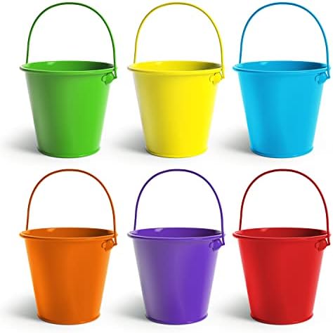 Colorlaza Small Metal Buckets with Handle 6 Pcs – Galvanized Bucket Leak Proof & Rust Resistant 20 fl oz Capacity - Best for Party Décor, Organizing & Decorating Playrooms (Multicolored, 4.3" Top)