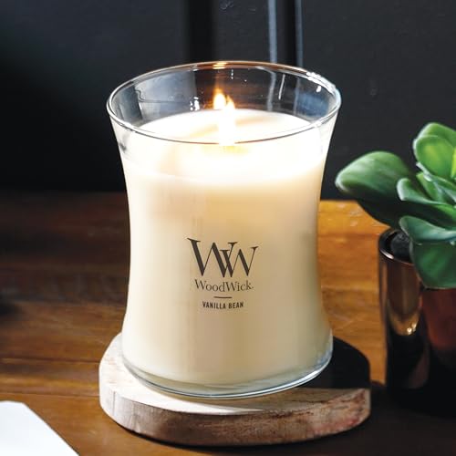 WoodWick Vanilla Bean Holiday Candle Gifts for Women and Men, 9.7 oz Medium Hourglass Candle with Crackling Wick