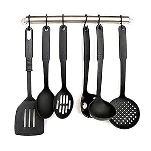 HOMME STORE Nylon Ladel Kitchen Tool Set of 6-Pcs – Black Spoons for Non Stick Cookware Spatula, Turner, Ladle…