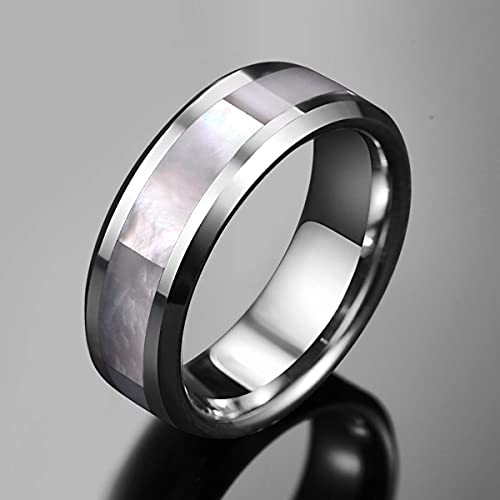 Vakki 8Mm Tungsten Carbide Wedding Engagement Band Ring With Mother Of Pearl Shell Inlay Beveled Edge Size 8 #TOP2