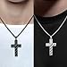 Romass 2Pcs Cross Necklace for Men Boys, 1:9 Baptism Religious Christian First Communion Confirmation Stainless Steel American Flag Silver Black Chain Gifts Jewelry