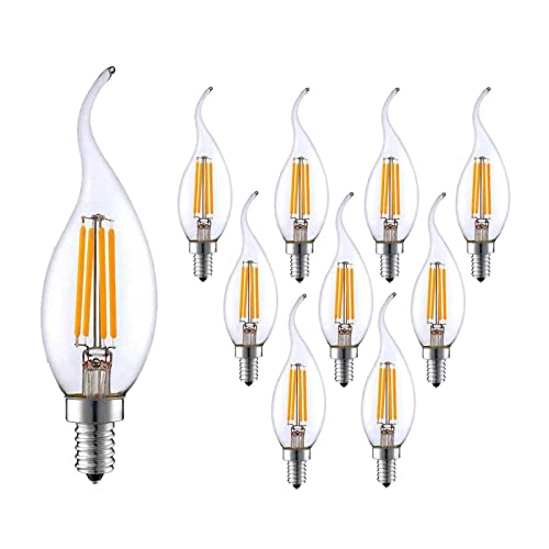 Ampoule LED Candélabre E12 4 W à intensité variable, ampoules LED équivalentes à 40 W 2700 K blanc chaud 400 lumens pointe de flamme LED filament lustre ampoule E12 culot de candélabre Lot de 10
