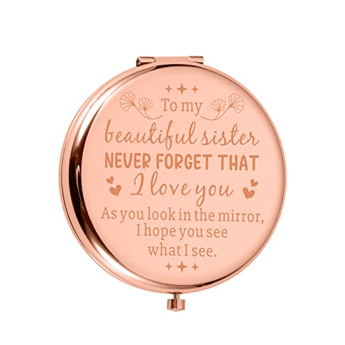 Sister Gift From Sister Brother Inspirational Christmas Birthday Valentines Day Compact Mirror Gift For Friend Classmate Besties Graduation Thanksgiving Stocking Stuffer For Women Female Her Teen Girl #TOP25