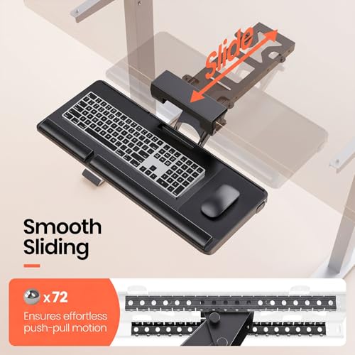 Klearlook Upgraded Ergonomic Keyboard Tray Under Desk, Adjustable Sliding Keyboard Platform Holder, Keyboard Stand with Wrist Rest & Storage Drawer for Home, Office and Gaming, 24.4\"x10\"