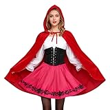 RAOPNHS Rotkäppchen Umhang Aus Samt 80cm, Rotkäppchen Kostüm Mit Kapuze, Kostüm Damen Rotkäppchen Für Karneval Kostüm Damen & Faschingskostüme, Eleganter Roter Umhang