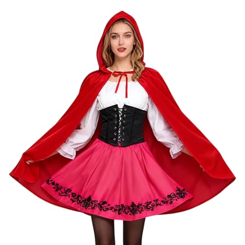 RAOPNHS Rotkäppchen Umhang Aus Samt 80cm Rotkäppchen Kostüm Mit Kapuze Kostüm Damen Rotkäppchen Für Karneval Kostüm Damen & Faschingskostüme Eleganter Roter Umhang