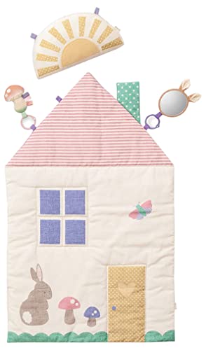 Itzy Ritzy Baby Tummy Time Play Mat, Includes Sun-Shaped Bolster, Mirror & Crinkle Sound Toy - Tummy Time Mat for Babies 0 Months and Up (Pastel Cottage)
