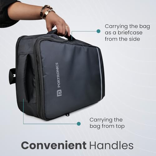 Image of Portronics Elements U 2-in-1 Laptop Backpack & Luggage Bag with Spacious Compartments, for Laptops up to 15.6 Inches, Water-Resistant Fabric, Convertible Design, Secure Buckle, Unisex, Dark Grey