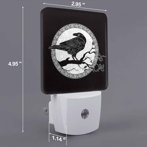 Image of LED Night Light,Black Crow Sit On Oak Tree Branch LED Night Light Plug into Wall with Dusk to Dawn Light Sensor White Energy Efficient Nightlight for Bedroom Hallway Living Room Kitchen