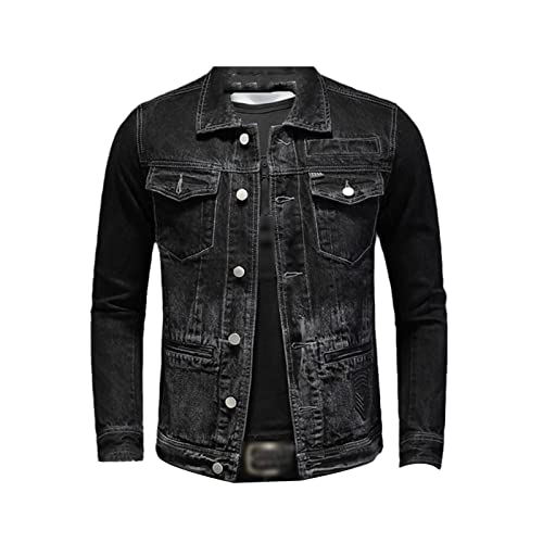 Veste en jean homme kaki Kelsiop XXXXL avec col revers brodé