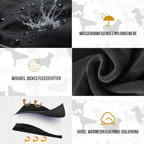 OneTigris Hundemantel, STORMWALL Wasserdicht Hundejacke mit Verstellbarer Rückenlänge Fleecefutter Reflektierend und Fellkragen für Wanderungen Outdoor für Mittelere & Große Hunde Schwarz M