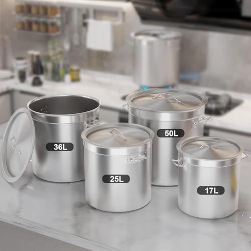 DULNICE Stainless Steel Stock Pot with Cover,Induction Commercial Grade Stockpot,Tri-Ply Composite Bottom, Silver (25 Litre) by DULNICE - Used condition - Image 5