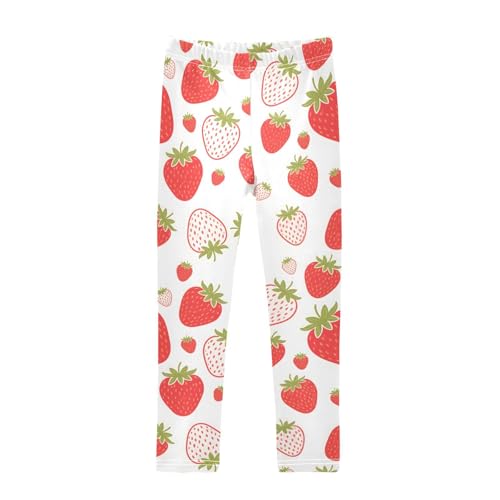 Red Strawberry Fruit Girls Leggings Soft Stretch Workout Yoga Dance Pants for Kids Casual Tights