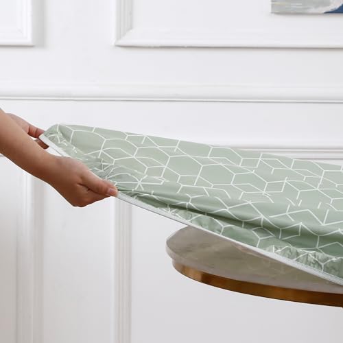 Walrus Round Vinyl Fitted Tablecloth with Flannel Backing Elastic Edge Design Table Cover Waterproof Oil-Proof PVC Table Cloth Stain-Resistant Best for 37"-44" Round by Walrus - Used condition - Image 3
