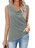 MIHOLL Women's Basic Cowl Neck T-Shirts Sleeveless Regular Fit Blouses Elegant Tank Tops(Light Grey,Large)