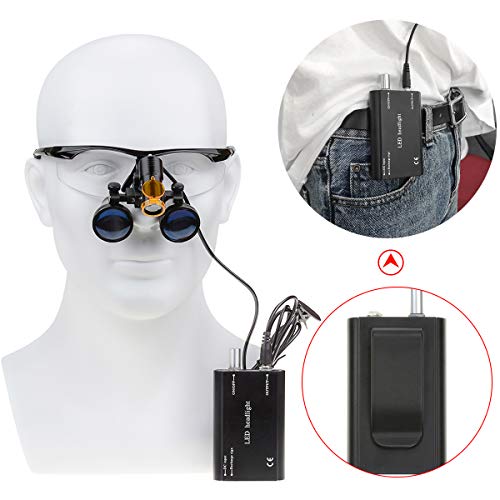 BONEW 3.5X Chirurgische Binokularlupen Optisches Glas + 5W LED-Scheinwerfer Kraftvolles Licht mit Clip-on-Typ + Stoffbeutel DY-008 (schwarz)