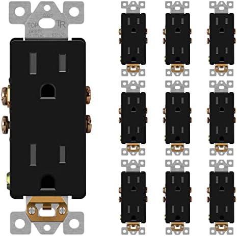 LIDER Matte Finish Decorator Receptacle, Child Safe Tamper-Resistant Wall Outlet, Residential Grade, Self-Grounding, 15A 125V, UL Listed, LR15-TR-BK10P, Black, 10 Pack
