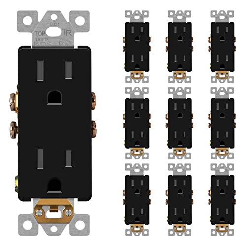 Lider Matte Finish Decorator Receptacle, Child Safe Tamper-Resistant Wall Outlet, Residential Grade, Self-Grounding, 15A 125V, Ul Listed, Lr15-Tr-Bk10P, Black, 10 Pack #TOP3