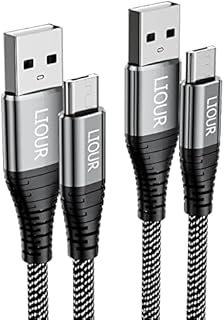 Micro USB Android Cable, USB to Micro2.0 Cable (2 Pack, 3 M), Nylon Braided Fast Charging Cable, Compatible with Samsung, Kindle, Android Phones, Galaxy S7 Edge, Moto G5, PS4 (Black)
