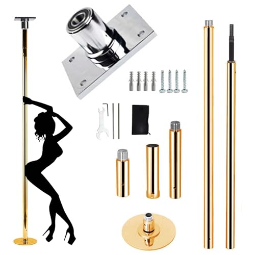 BBHW 2.2m-3.7m Gold Fixed Plate Stripper Pole, Heavy Duty Dancing Practice Pole for High Ceiling, Permanent Pole Dance Bar with Complete Set (Color : 2.7M-3.2M(8.9FT-10.5FT))