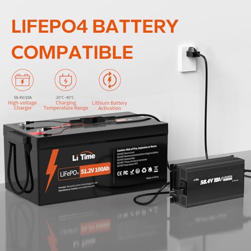 LiTime 48V(58.4V) Lithium Battery Charger, for 51.2V Golf Carts Battery, 0V Smart Charge Function, 10A AC-DC Deep Cycle Battery Charger with Wire Lugs and Cooling Fan by Litime - Image 2