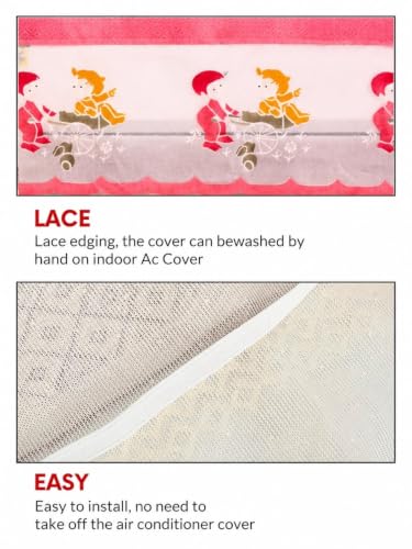 Image of Premium Cotton Net Split AC Cover for 1.5 Ton Indoor Unit | Designer Summer AC Dust Protection Cover | Stylish Protective AC Cover | 38 x 15.35 x 7.8 In | Pink Kids