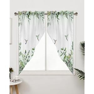 Sage Green Leaves Swag Valance Curtains, Eucalyptus Hummingbird Rod Pocket Kitchen Valance Curtains Botanical Floral Bird Scalloped Swag Curtains for Living Room Bathroom Window, 1 Pair, 36" W x 63" L Sage Green Leaves Swag Valance Curtains Eucalyptus Hummingbird Rod Pocket Kitchen Valance Curtains Botanical Floral Bird Scalloped Swag Curtains for Living Room Bathroom Window 1 Pair 36 W x 63 L