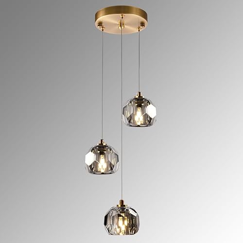 Yaskina Lámpara colgante de cristal de corte de 1 luz en humo, mini lámparas de techo LED de 3 W, lámparas colgantes de cristal prisma modernas para