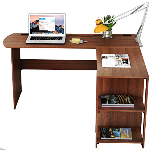 SHW 51 x 51 Inches L-Shaped Home Office Wood Corner Desk with Storage, 130 x 130 cm, Walnut - Image 6