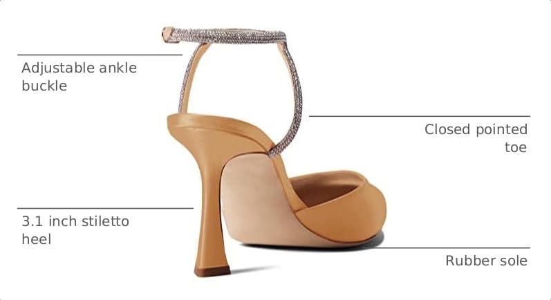 Image of Coutgo Women Rhinestone Heels Kitten High Satin Pumps Pointed Toe Sparkly Sexy Wedding Dress Shoes